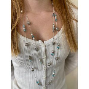 Double strand necklace, long necklace, multi strand necklace, silver necklace